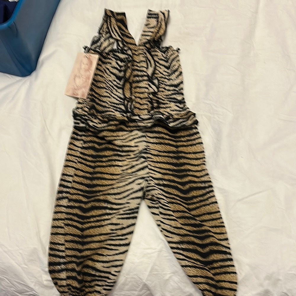 Black and Tan Animal Print Jumpsuit with Wide-Leg Design